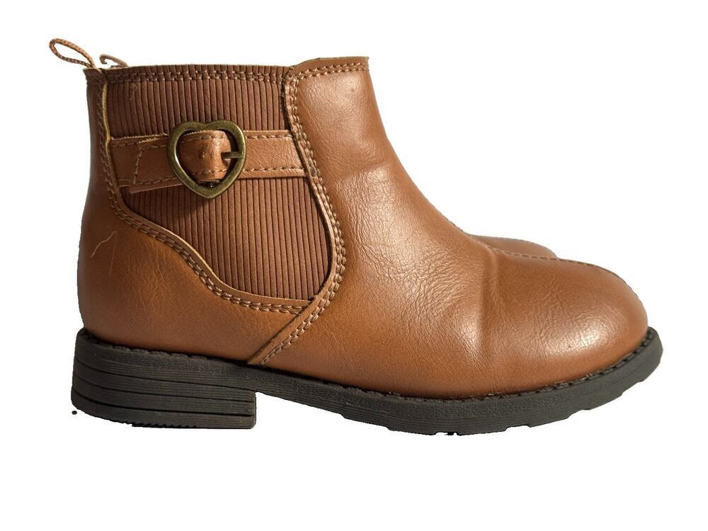 Carter’s Toddler Girls Ankle Boots Size 10 Brown Cognac Chelsea Zip Buckle